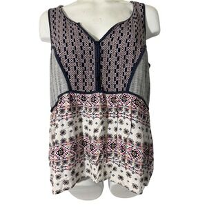 Boho Mixed Print V-Neck Festival S Cottagecore Romantic Blouse Size M